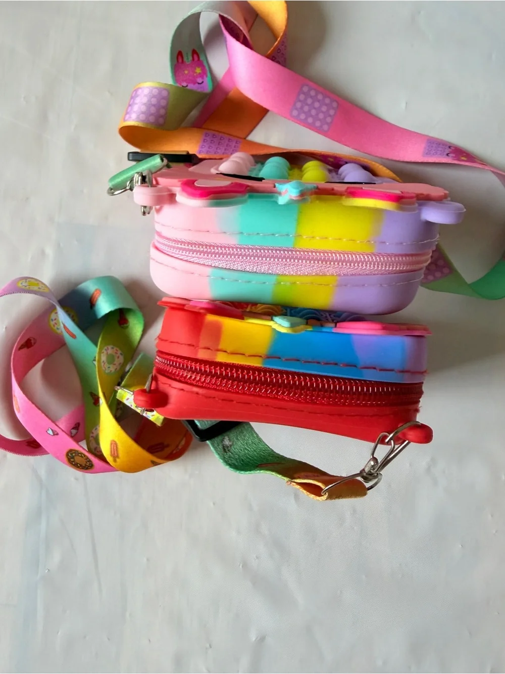 Unicorn push bubble fidget bag Pop purse rainbow silicon crossbody Set of 2